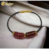  Vòng tay lu thống thạch anh tóc đỏ chạm mix ngũ điếu thạch anh dâu tây hồng hợp mệnh hỏa thổ 