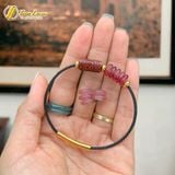  Vòng tay lu thống thạch anh tóc đỏ chạm mix ngũ điếu thạch anh dâu tây hồng hợp mệnh hỏa thổ 