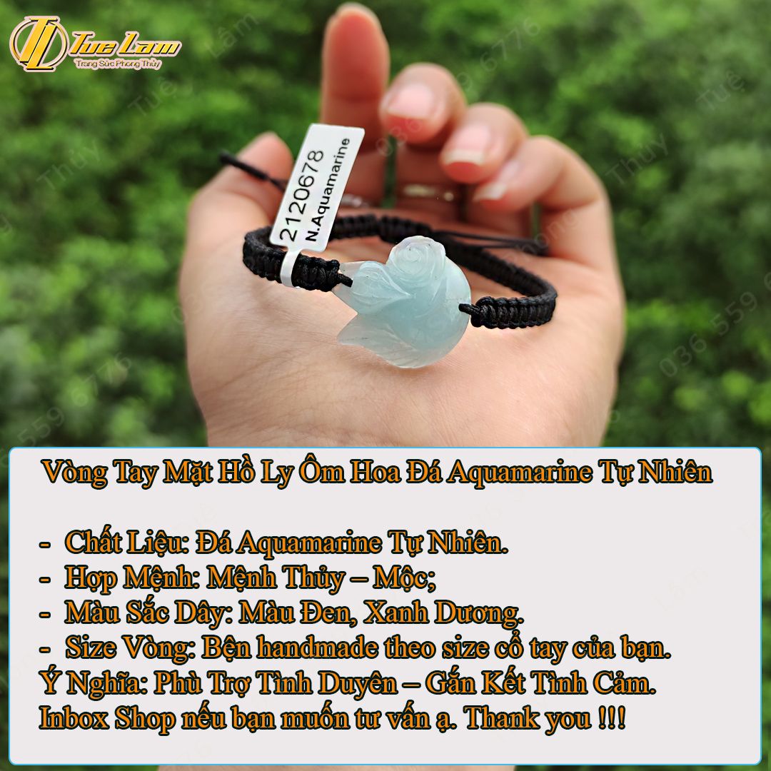  Vòng Chỉ May Mắn Bện Mặt Hồ Ly Chúa Ôm Hoa Đá Aquamarine phụ trợ tình duyên - Tuệ Lâm 