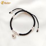  Vòng tay đôi nam nữ dây chỉ đen may mắn bện charm bạc S925 bình an hợp mệnh - Tuệ Lâm 
