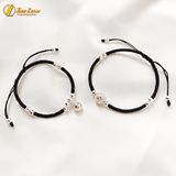  Vòng tay đôi nam nữ dây chỉ đen may mắn bện charm bạc S925 bình an hợp mệnh - Tuệ Lâm 