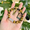  Vòng Tay Đá Mắt Hổ Nâu Vàng 12mm mix Charm Tỳ Hưu Bạc Hợp Mệnh Thổ - Kim 
