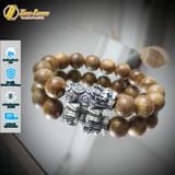  Vòng tay gỗ trầm hương rừng banh lào size 12 li mix tỳ hưu bạc si đen tài lộc may mắn 