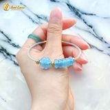  Vòng tay ngũ điếu mix cỏ 4 lá đá aquamarine hợp mệnh thủy mộc chiêu tài hút lộc may mắn 