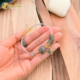  Vòng tay ngũ điếu mix cỏ 4 lá treo charm vàng 10k túi tiền đá thạch anh tóc xanh hợp mệnh mộc hỏa 