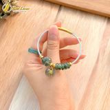  Vòng tay ngũ điếu mix cỏ 4 lá treo charm vàng 10k túi tiền đá thạch anh tóc xanh hợp mệnh mộc hỏa 
