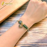  Vòng tay ngũ điếu mix cỏ 4 lá treo charm vàng 10k túi tiền đá thạch anh tóc xanh hợp mệnh mộc hỏa 
