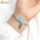  Vòng Tay Ngũ Điếu Đá Aquamarine hợp mệnh thủy mộc mix charm cá chép bạc S925 