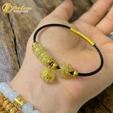  Vòng tay cỏ 4 lá mix ngũ điếu treo túi tiền đá thạch anh tóc vàng hợp mệnh kim - thổ tài lộc may mắn 