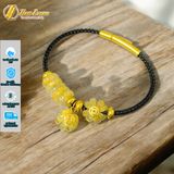  Vòng tay cỏ 4 lá mix ngũ điếu treo túi tiền đá thạch anh tóc vàng hợp mệnh kim - thổ tài lộc may mắn 