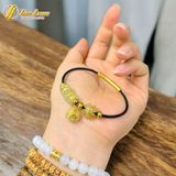  Vòng tay cỏ 4 lá mix ngũ điếu treo túi tiền đá thạch anh tóc vàng hợp mệnh kim - thổ tài lộc may mắn 