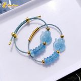  Vòng tay ngũ điếu mix hồ ly chúa ôm hoa đá Aquamarine hợp mệnh thủy mộc, trợ duyên tài lộc 