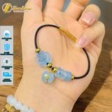  Vòng tay ngũ điếu mix hồ ly aquamarine treo túi tiền tài lộc hợp mệnh thủy mộc trợ duyên 