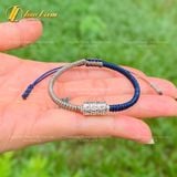  Vòng tay may mắn chỉ xanh navy mix chỉ xám bện ống trụ tròn khắc chú OM bình an may mắn 