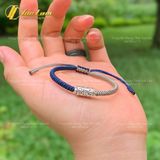  Vòng tay may mắn chỉ xanh navy mix chỉ xám bện ống trụ tròn khắc chú OM bình an may mắn 