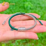  Vòng tay Tibet bện chỉ xanh rêu xám mix charm Ống trụ khắc chú Om Mani Padme Hum bình an may mắn 