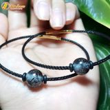  Vòng tay phong thủy hạt đá thạch anh tóc đen hợp mệnh thủy mộc size 10 li xỏ cáp bền đẹp 
