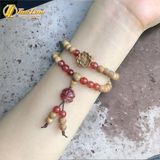  Vòng tay hạt trầm hương banh lào hoa sen mix cỏ 4 lá thạch anh tóc đỏ hợp mệnh may mắn - Tuệ Lâm 