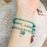  Chuỗi Vòng Tay Lam Ngọc Cuốn Nhiều Vòng Mix Túi Tiền và Charm Cỏ 4 Lá May Mắn - Tài Lộc - Bình An 
