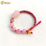  Vòng tay tỳ hưu đá thạch anh hồng bện chỉ handmade mix hạt đá hợp mệnh hỏa thổ mang lại tài lộc 