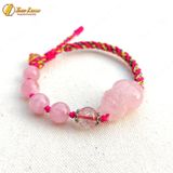  Vòng tay tỳ hưu đá thạch anh hồng bện chỉ handmade mix hạt đá hợp mệnh hỏa thổ mang lại tài lộc 