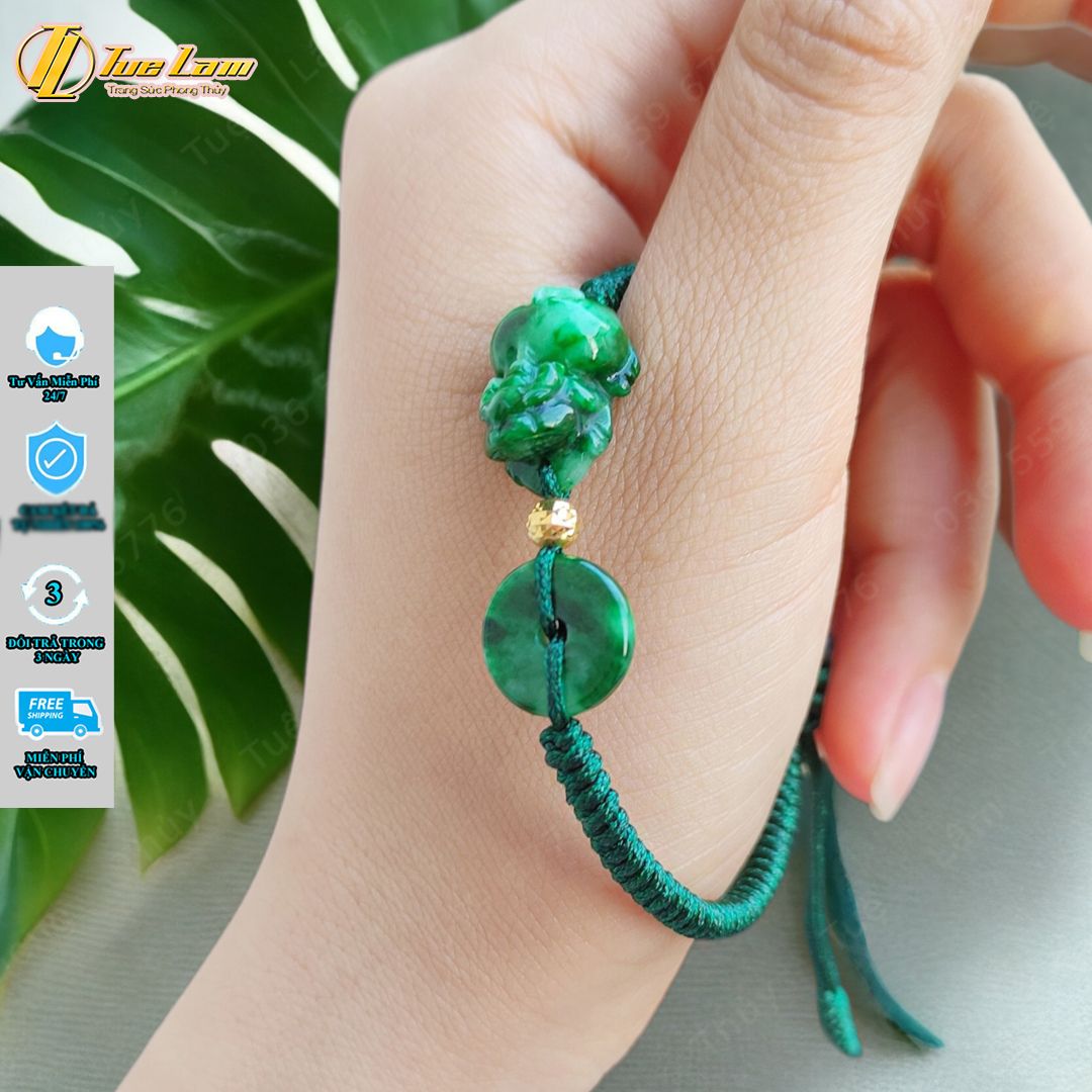  Vòng tay đồng điếu mix tỳ hưu ngọc sơn thủy bện charm vàng 10k hợp mệnh chiêu tài lộc may mắn 