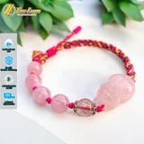  Vòng tay tỳ hưu đá thạch anh hồng bện chỉ handmade mix hạt đá hợp mệnh hỏa thổ mang lại tài lộc 