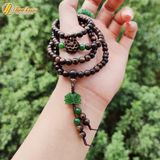  Vòng tay hạt gỗ trầm hương 108 hạt sánh chìm size 6 li mix hoa sen ngọc bích và hoa sen trầm sánh 