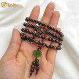  Vòng tay hạt gỗ trầm hương 108 hạt sánh chìm size 6 li mix hoa sen ngọc bích và hoa sen trầm sánh 
