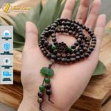 Vòng tay hạt gỗ trầm hương 108 hạt sánh chìm size 6 li mix hoa sen ngọc bích và hoa sen trầm sánh 