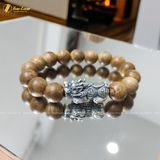  Vòng tay gỗ trầm hương rừng banh lào size 12 li mix tỳ hưu bạc si đen tài lộc may mắn 