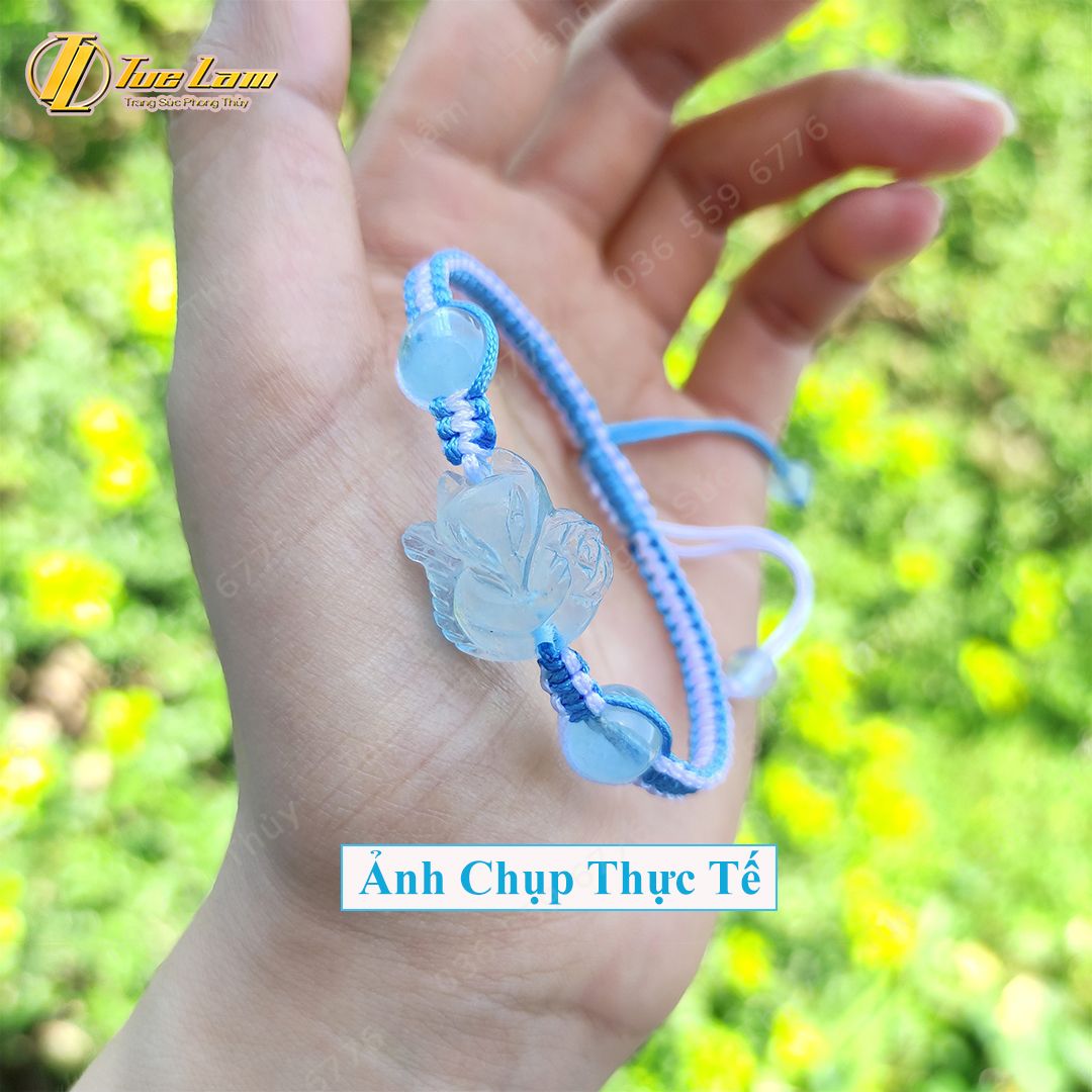  Vòng Tay Hồ Ly Aquamarine Bện Chỉ Handmade Cao Cấp - Tuệ Lâm 