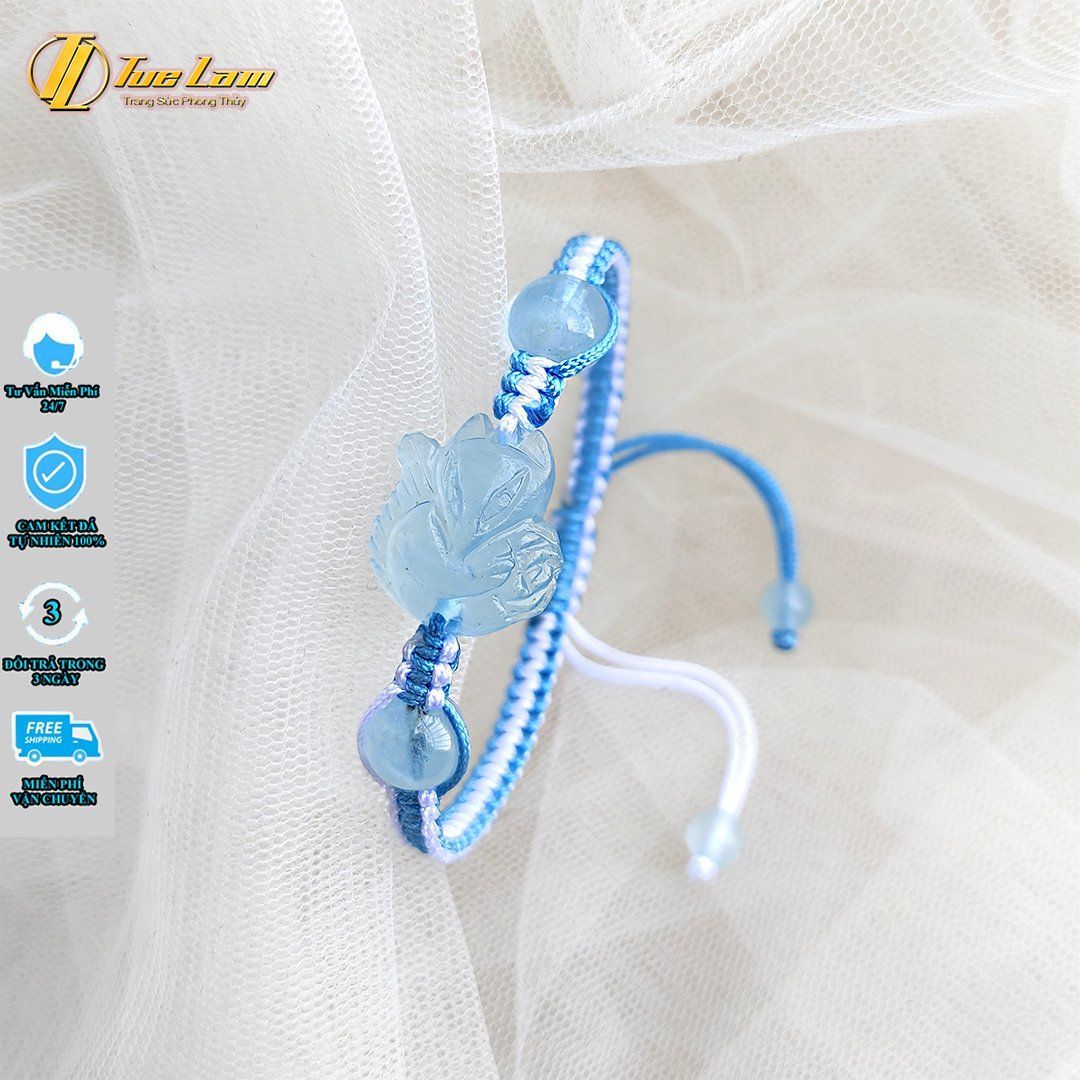  Vòng Tay Hồ Ly Aquamarine Bện Chỉ Handmade Cao Cấp - Tuệ Lâm 