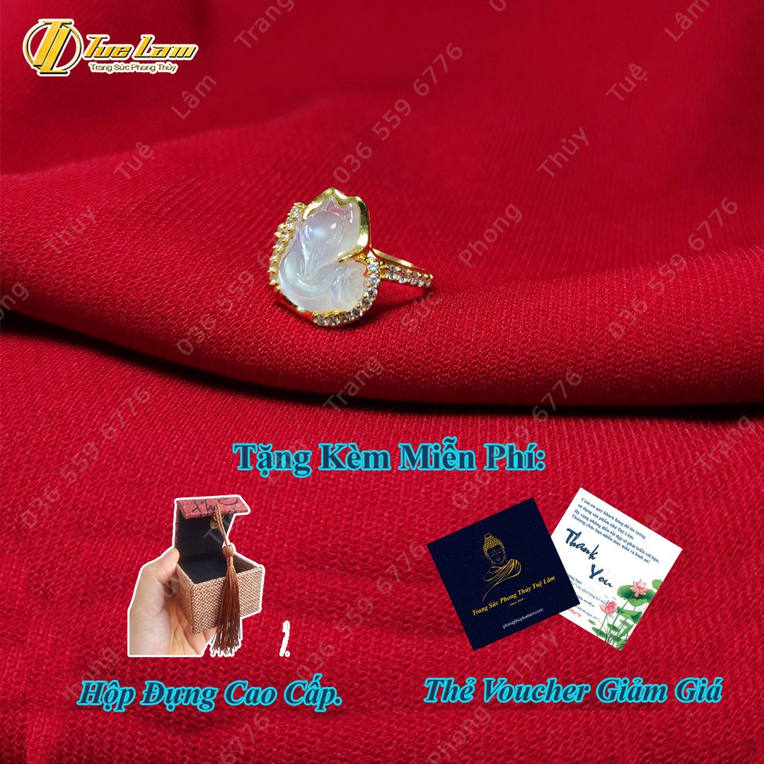  Nhẫn Nữ Vàng 10K Hồ Ly Tình Duyên Đá Moonstone Tự Nhiên May Mắn Bình An - Tuệ Lâm 