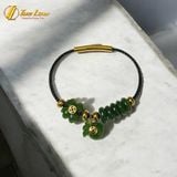  Vòng tay ngũ điếu mix cỏ 4 lá treo túi tiền ngọc bích gắn charm đồng xu vàng 10k tài lộc may mắn 