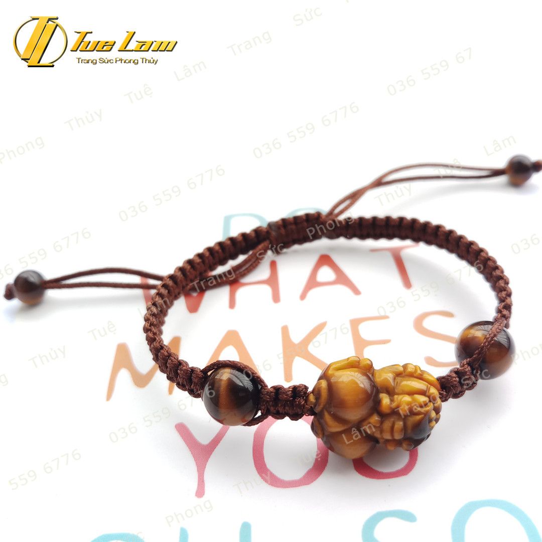  Vòng Chỉ Handmade Tỳ Hưu Đá Mắt Hổ Nâu Vàng 