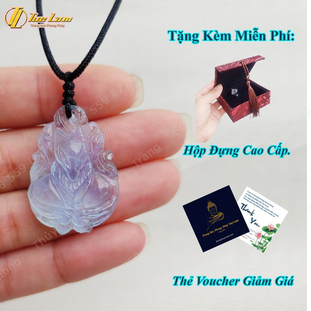  Dây chuyền mặt hồ ly chúa cuộn đuôi dưới đá aquamarine hợp mệnh thủy mộc, phụ trợ tình duyên, may mắn - Tuệ Lâm 