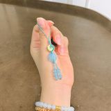  Dây treo ốp điện thoại bện handmade charm cát tường cỏ 4 lá đá Aquamarine may mắn bình an 
