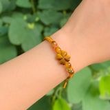  Vòng tay cỏ 4 lá đá mắt hổ nâu vàng hợp mệnh kim thổ bện chỉ handmade may mắn bình an 
