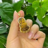  Dây chuyền mặt phật quan âm đá mắt hổ nâu vàng hợp mệnh kim thổ bọc vàng 10k bình an may mắn 