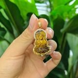  Dây chuyền mặt phật quan âm đá mắt hổ nâu vàng hợp mệnh kim thổ bọc vàng 10k bình an may mắn 