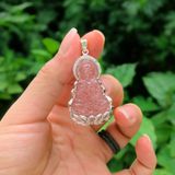  Mặt dây chuyền phật quan âm Thạch Anh dâu tây hồng bọc viền AgS925 hợp mệnh may mắn bình an 