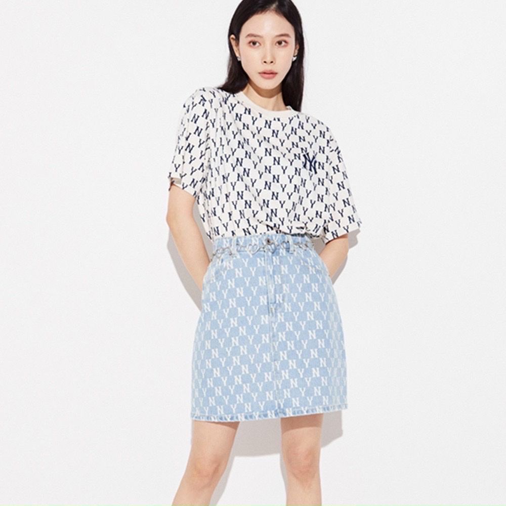 Chân Váy MLB Womens Denim Monogram NY Màu Xanh  Authenticshopvn Thời  trang chính hãng