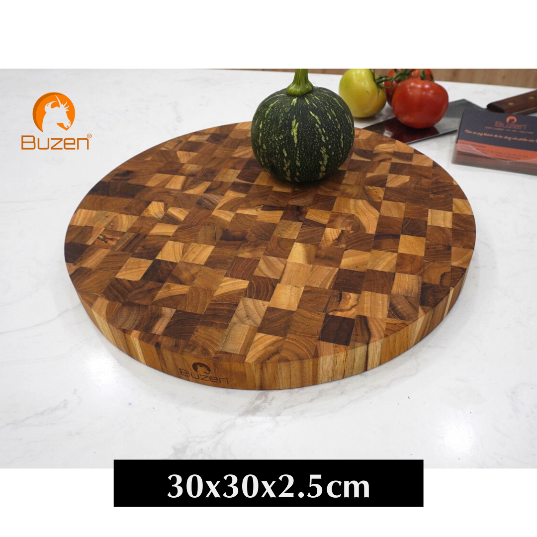 Thớt Gỗ Teak 30x30cm Cao Cấp Buzen - Thớt Tròn Gỗ Teak Siêu Cứng
