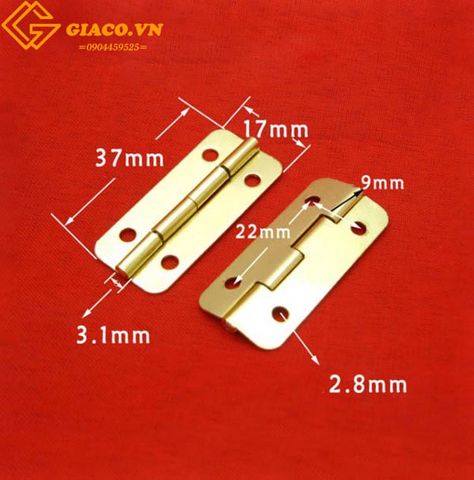 Bản lề chữ nhật 37x17mm màu vàng bo góc