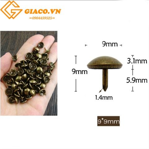 Đinh đồng mũ giả cổ 9*9mm - màu đồng