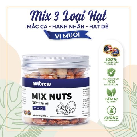  Mix 3 hạt vị muối Nut Brew hũ 175g 