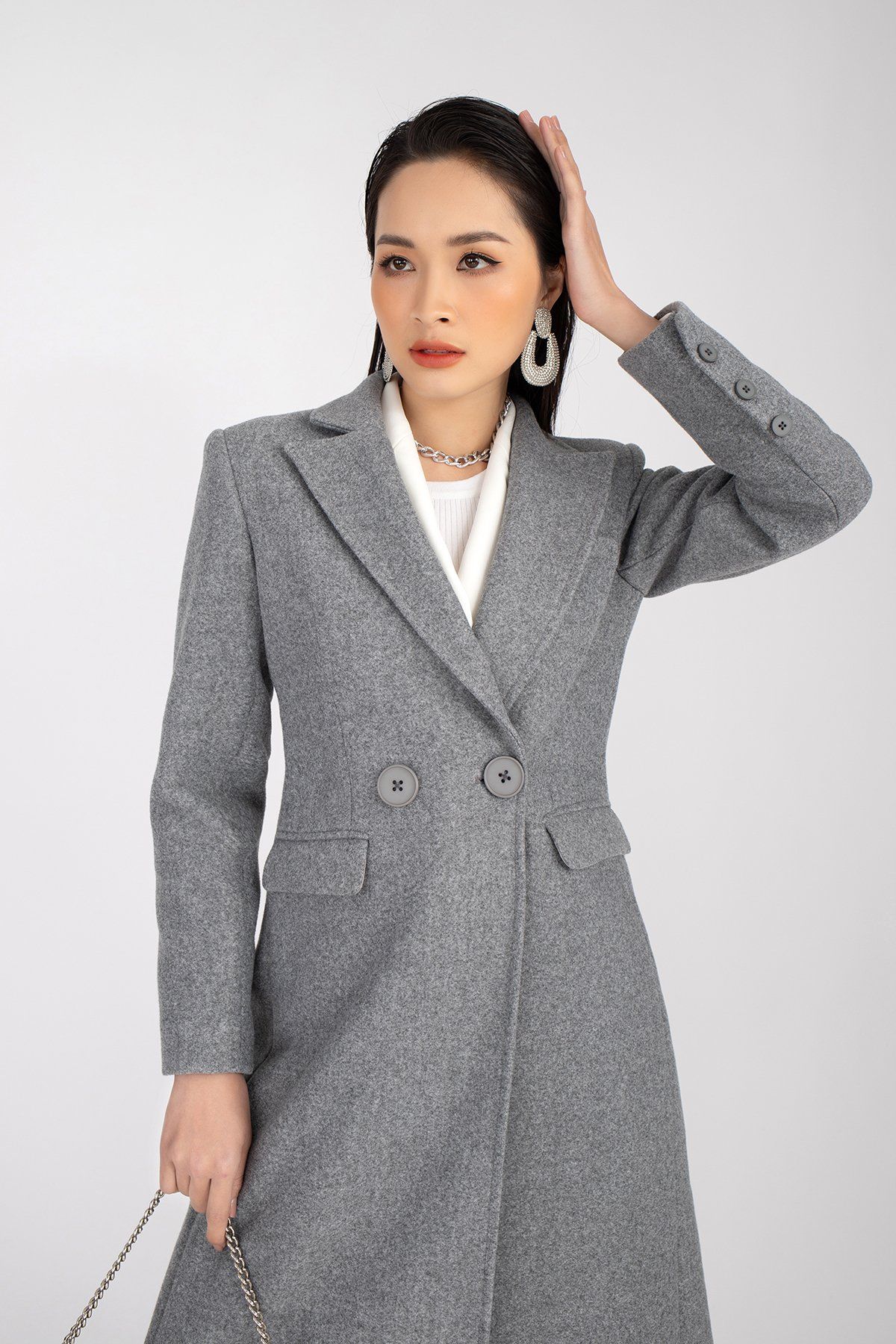 Áo măng-tô chất liệu dạ dáng suông cổ 2 ve cúc cài FAM9490 - PANTIO