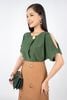 2FAS52159 - Áo kiểu công sở vải thô đũi tay cut - PANTIO
