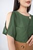 2FAS52159 - Áo kiểu công sở vải thô đũi tay cut - PANTIO